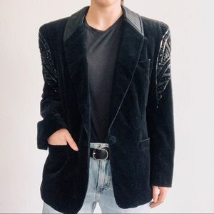 Escada Black Blazer Jacket with Jeweled Sleeves